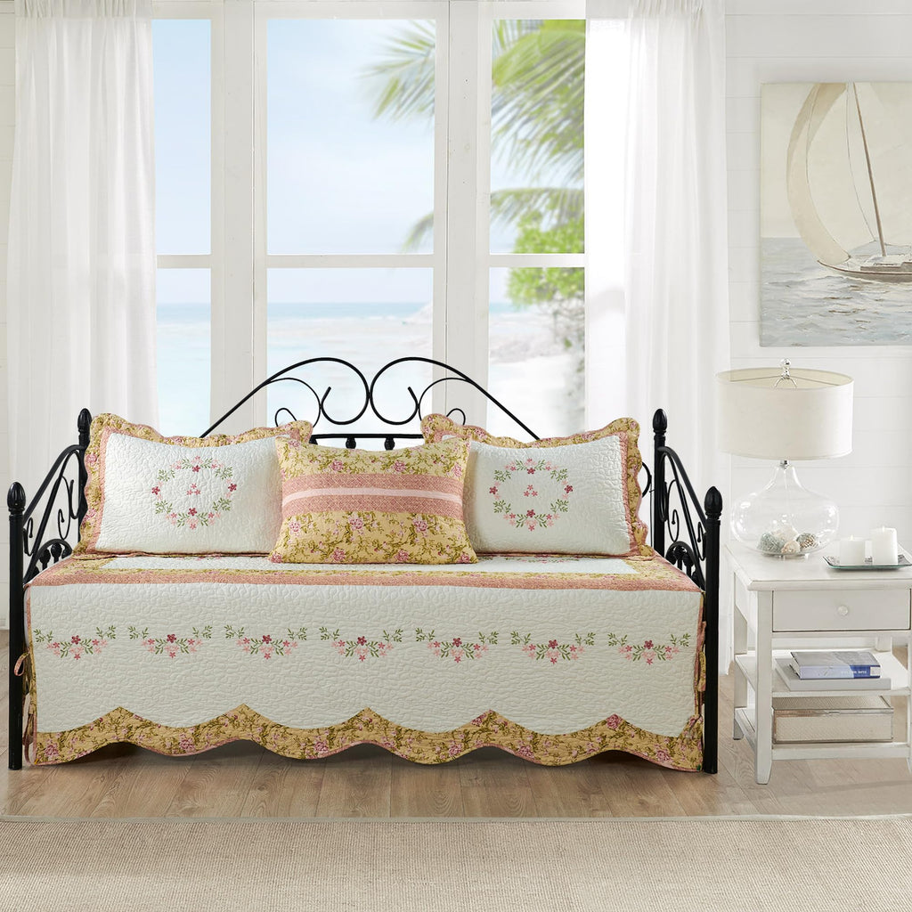 HESTIN 4Pcs Sky Blue Scallop Daybed Cover Set 75"x39" Petunia Embroidery