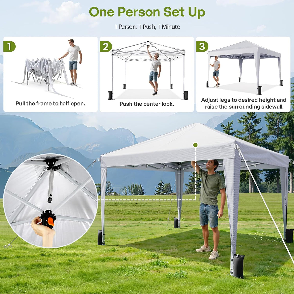 10x10 Pop Up Canopy Tent with Sidewalls, Portable Shelter,White