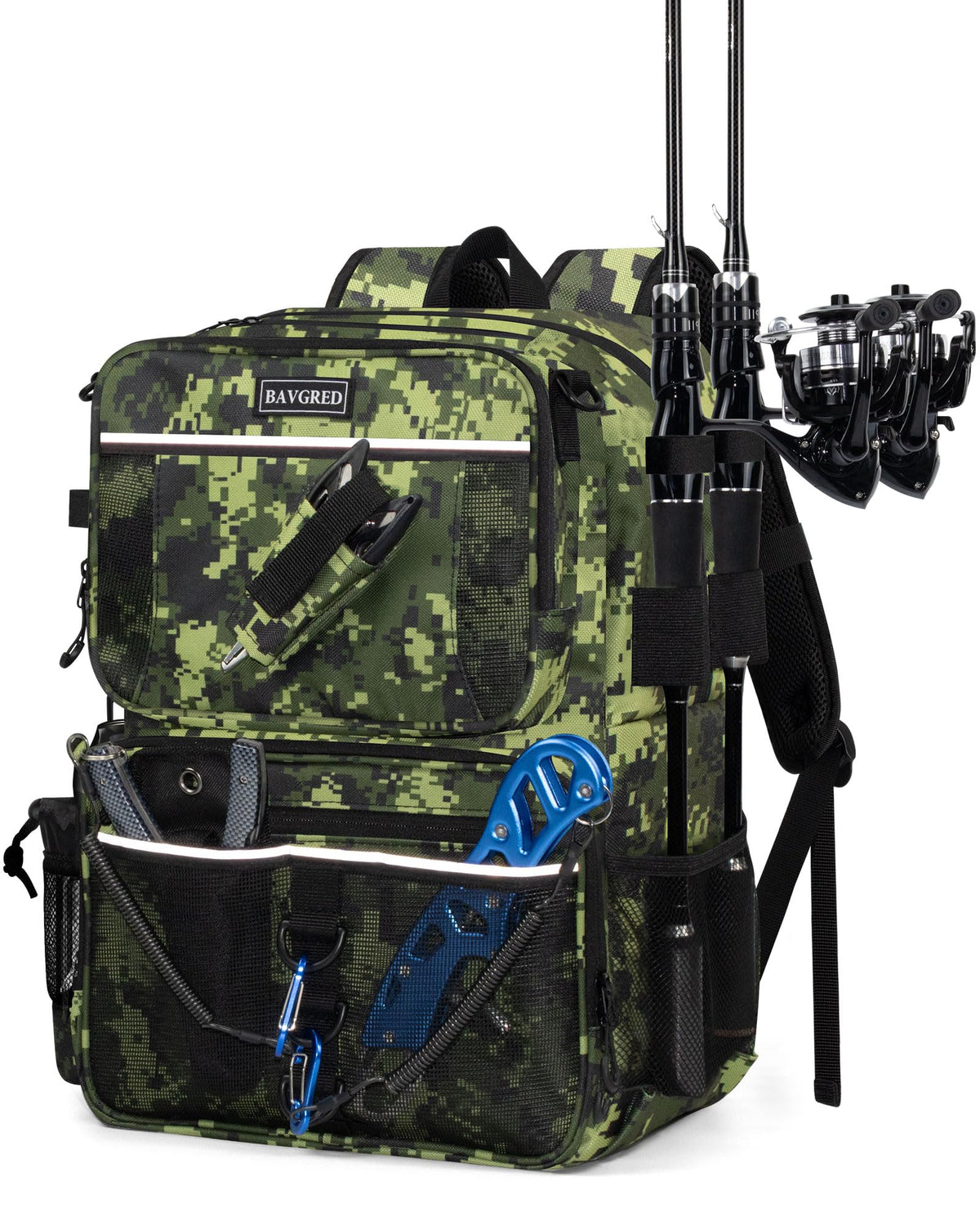 Fishing Backpack, Large Water Resistant Tackle Bag Storage Fishing Gear and Equipment, Built-in Cooler Compartment Khaki