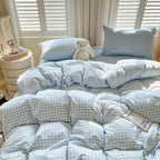 Plaid Duvet Cover Set Washed Cotton,Queen(90"x90"),Multicolor Gingham