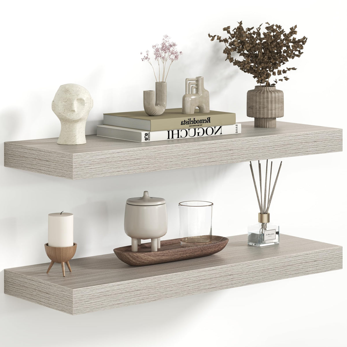 Fun Memories Floating Shelves - 2 Pack 12 Inch Rustic Wooden Wall Shelves - Extra Deeper & Thicker Wall Mounted Storage Shelf for Living Room, Kitchen, Farmhouse - 36" W x 12" D x 1.8" H - Brown