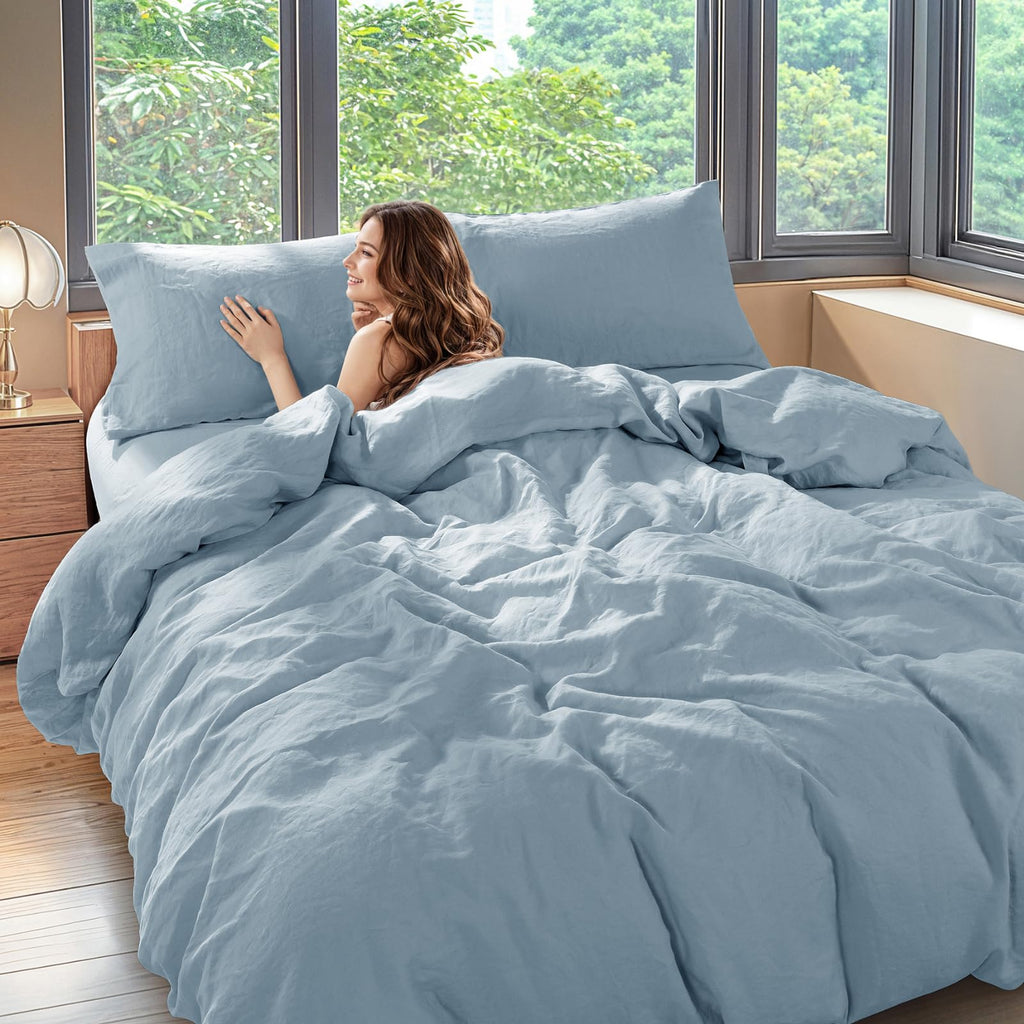 Shilucheng 100% Linen King Duvet Cover Set, Linen