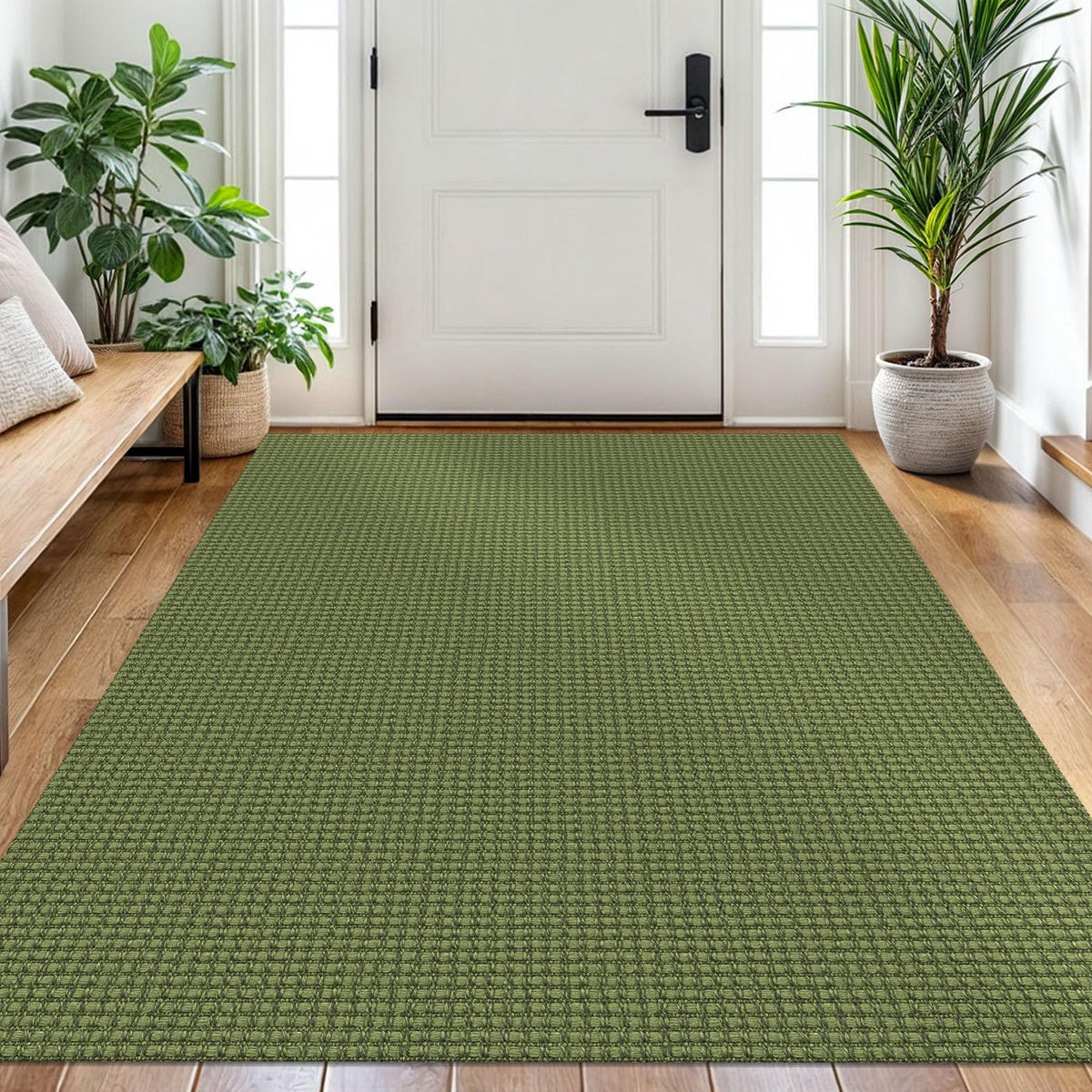 EARTHALL Woven Area Rugs 6x9 Ft Washable Living Room Rugs Non Slip Rubber Backed Dining Room Rug Braided Bedroom Rugs Indoor Floor Carpet for Living Room, Bedroom, Dining Room, Beige/Ivory