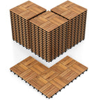 Goplus 12-Pack Acacia Wood Interlocking Deck Tiles (12 PCS,Brick)