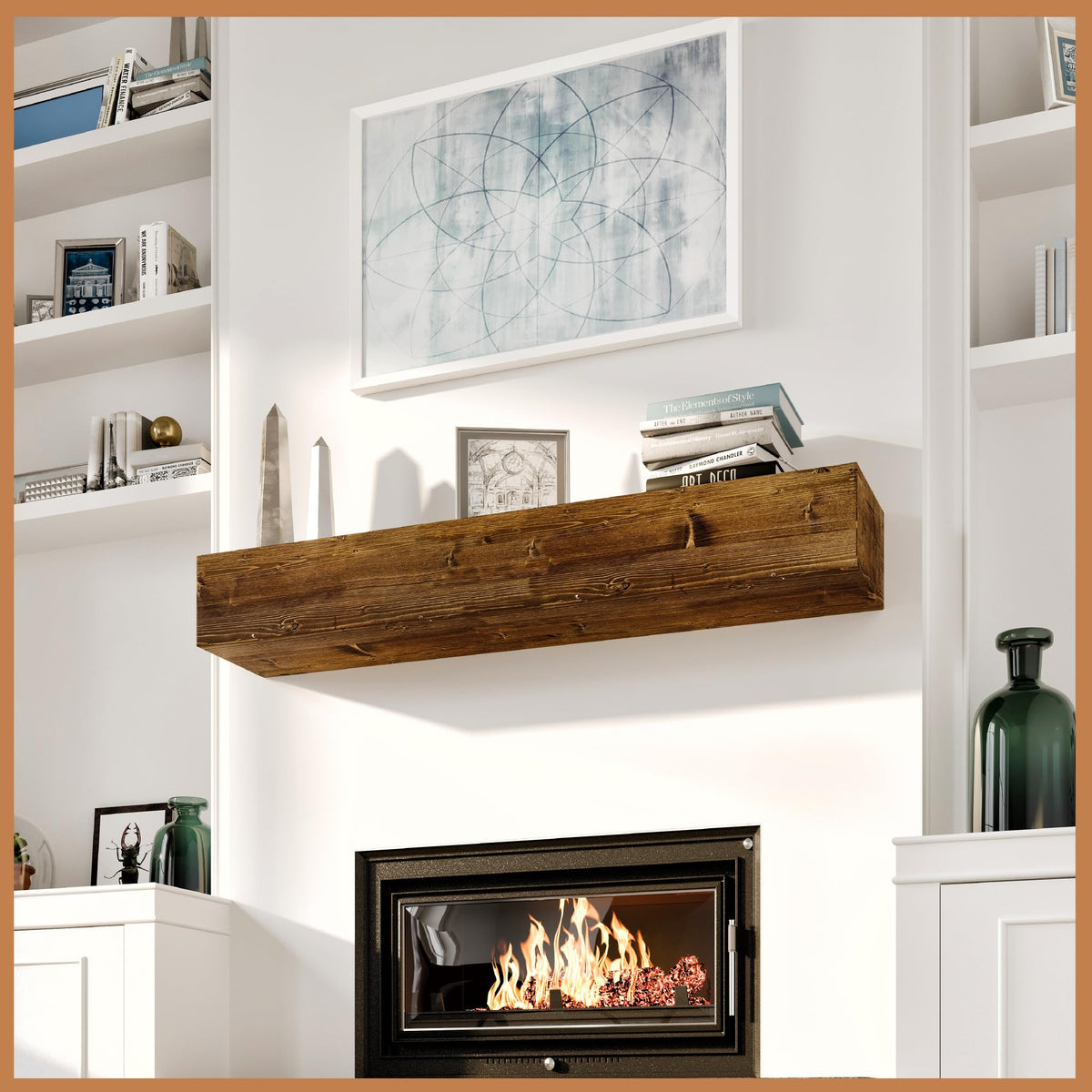 Avana Fireplace Mantel - Wall-Mounted Mantles for Over Fireplace - Farmhouse Fireplace Mantle Shelves - Handcrafted Wood Fireplace Mantels - Floating Mantel 72 Inches X 8 X 5 - Rustic Natural