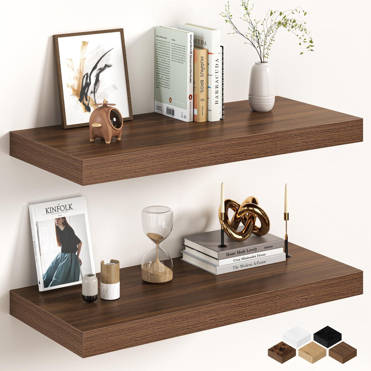 30Inch Oak Floating Shelves for Wall, 12 Inch Deep Shelves for Bedroom, Kitchen, Bathroom Wall Mounted, Rustic Wood Floating Shelf with Invisible Brackets for Books, Storage, Decor, 2 Packs
