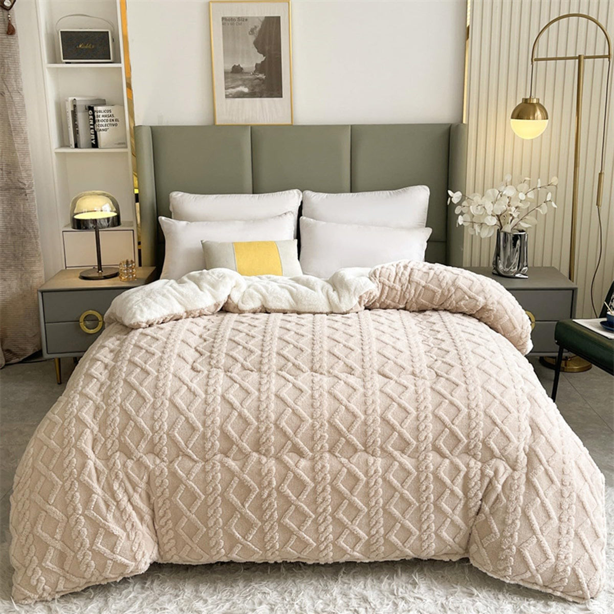 Insulation Hibiscus Winter Quilt, Thickened Super Soft Cashmere and Double Fabrics Warm Thicke Lambswool Quilt Core Sided Blanket(C,150x200cm-4KG)