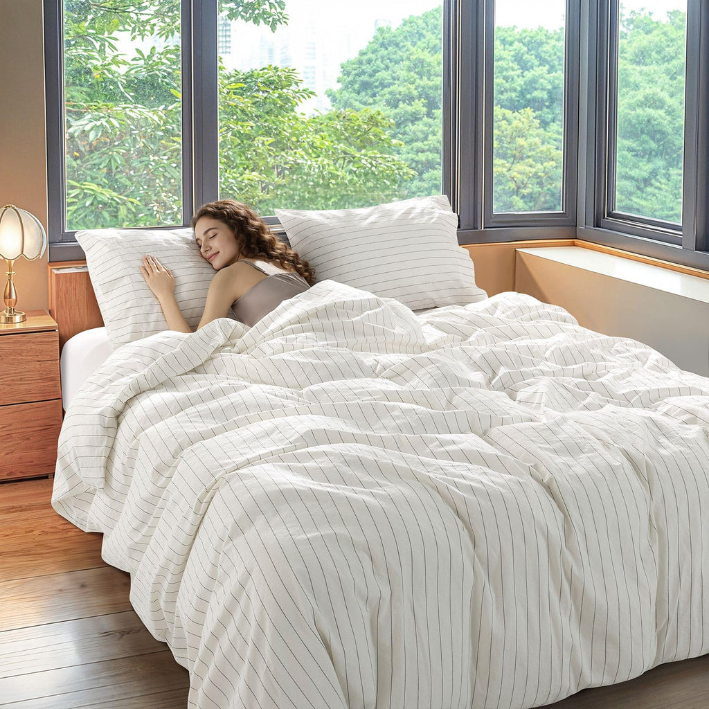 Shilucheng 100% Linen King Duvet Cover Set, Linen