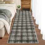 Modern Washable 8x10 Area Rug - Soft, Non-Slip, Stain Resistant, Farmhouse Tartan Plaid for Living Room, Bedroom, Nursery, Office - Beige