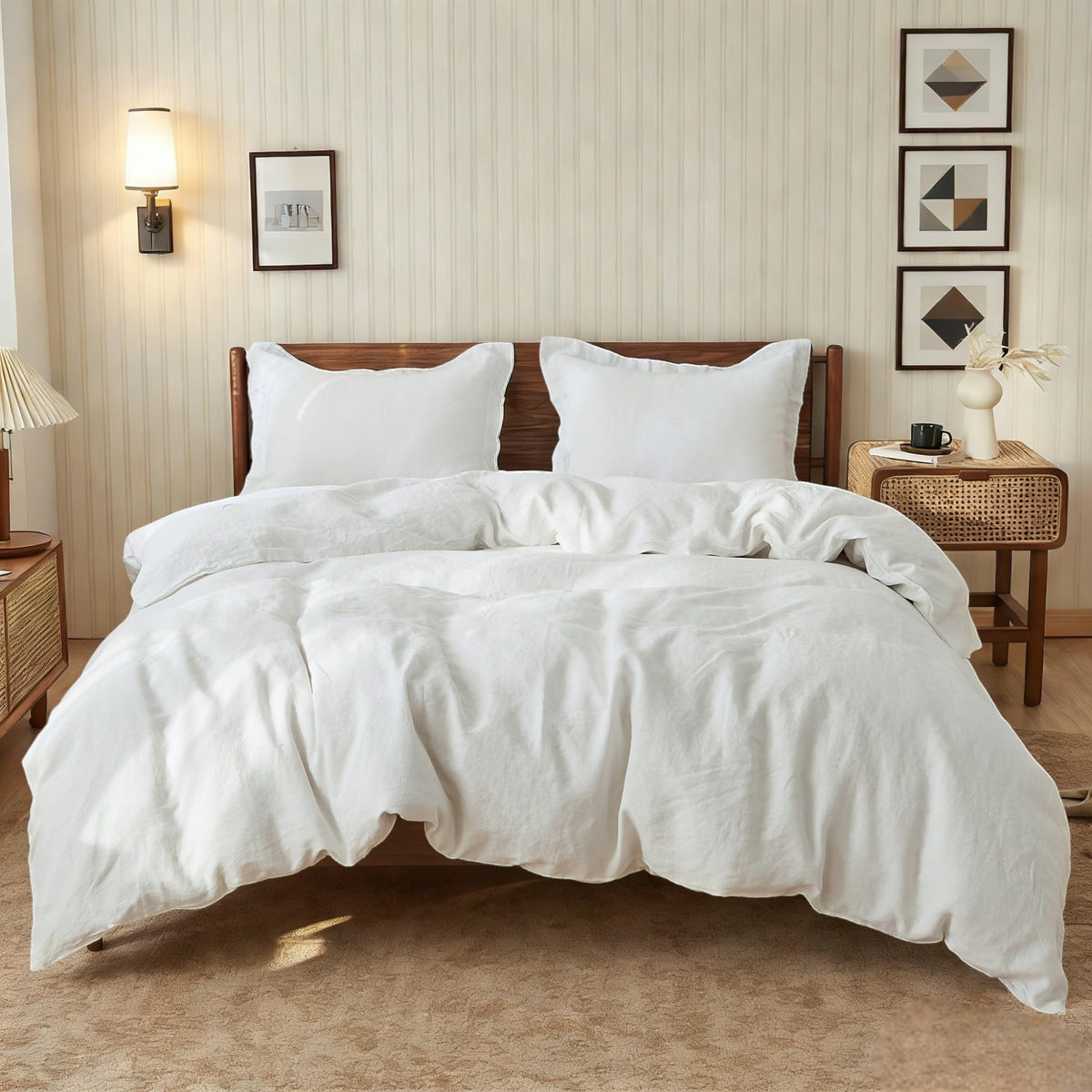 Simple&Opulence 100% Linen Duvet Cover Set, 3 PCS Natural French Flax Linen Duvet Cover King Size, Breathable Soft Comfy Linen Bedding Comforter Cover with 2 Pillowcases(Linen, 104"x92")