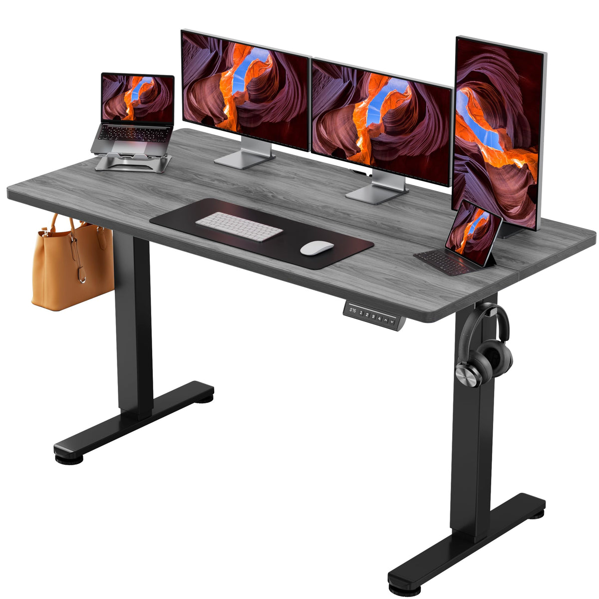 ErGear Height Adjustable Electric Standing Desk, 48 x 24 Inches Sit Stand up Desk, Memory Computer Home Office Desk, Vintage Brown