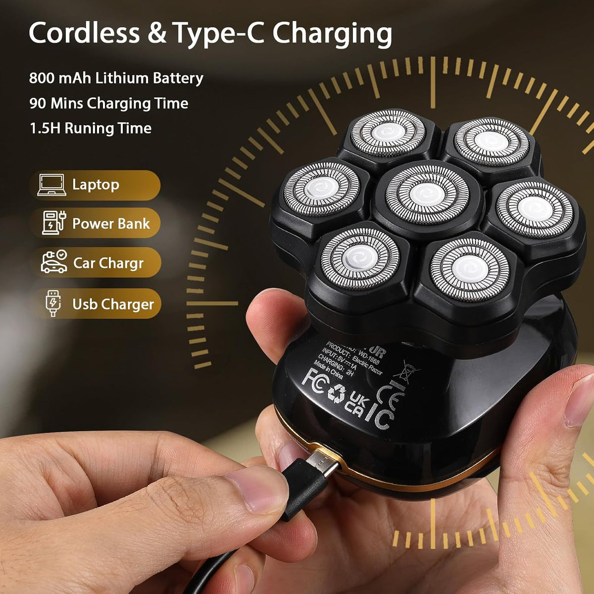 SHPAVVER Head Shavers for Bald Men, 7D Electric Razor for Head Wet Dry Shaver, LED Display Rechargeable Rotary Shaver Grooming Kit with Type-C Charge