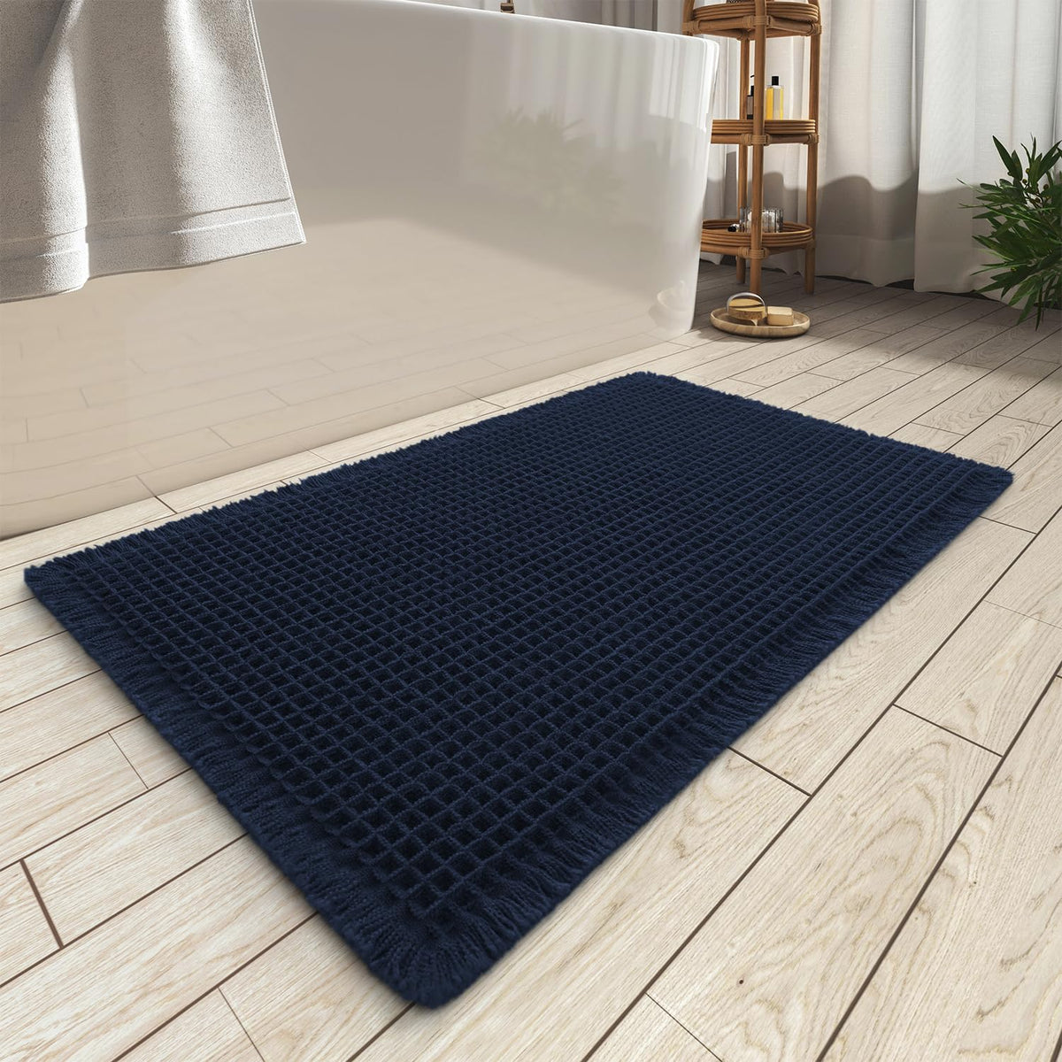 Upgraded Waffle Bath Mat Set of 2 Absorbent Bathroom Mat 18"x30" + 24"x48"