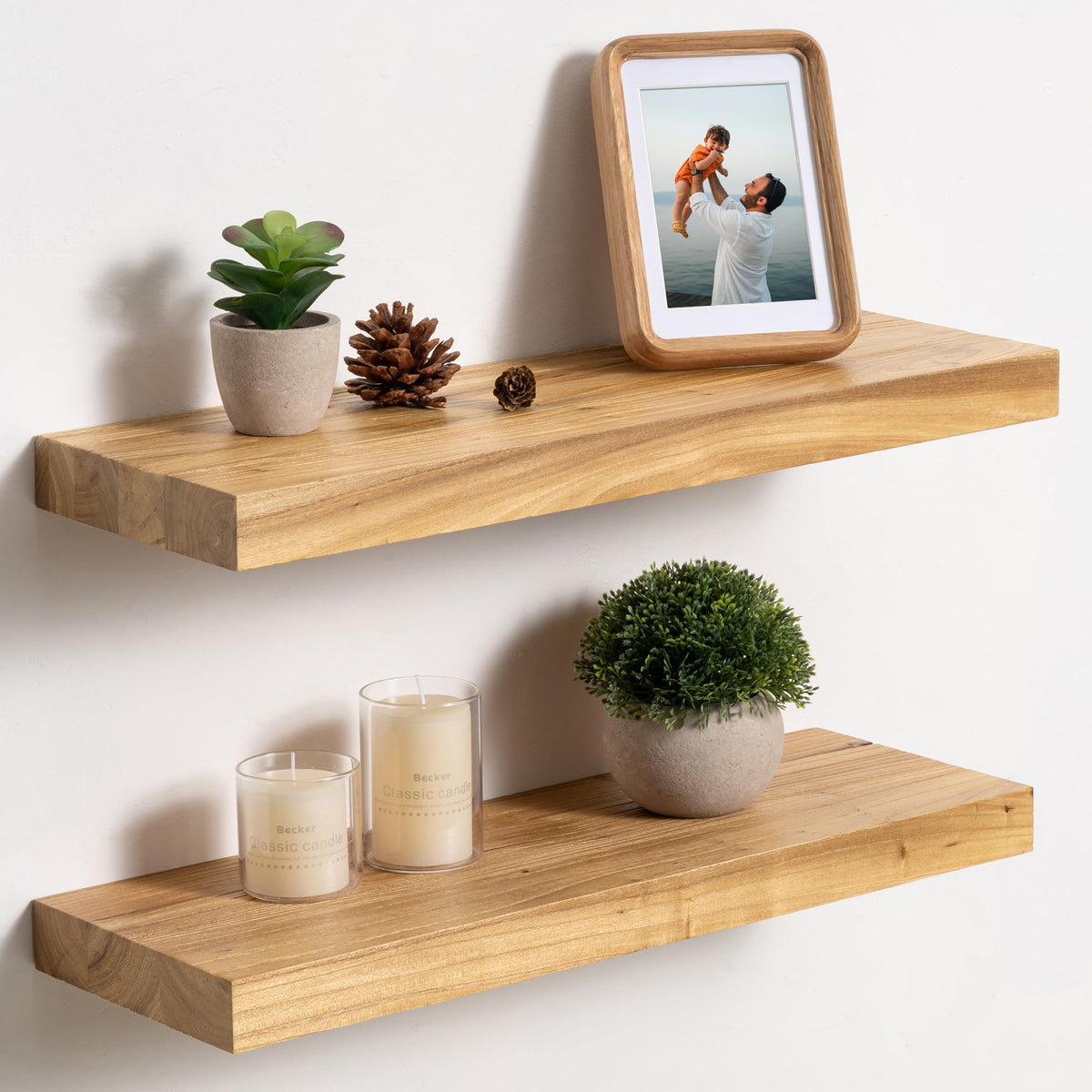fuqing Live Edge Floating Shelves for Wall, 20 Inch Solid Elm Wood Shelves