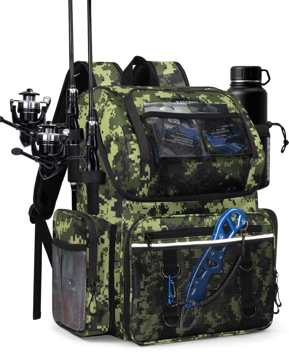 Fishing Backpack, Large Water Resistant Tackle Bag Storage Fishing Gear and Equipment, Built-in Cooler Compartment Khaki