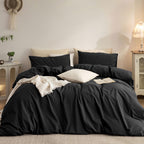 Duvet Cover Set Washed Cotton Embroidered Hem King 3‑Pcs