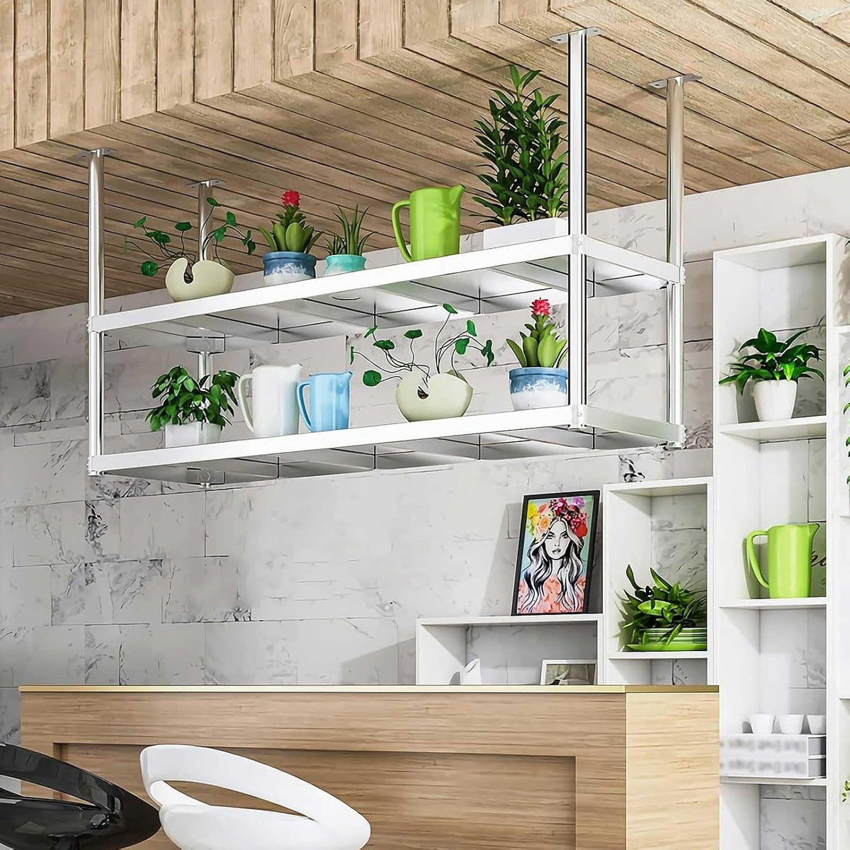 Ceiling Shelf, Stainless Steel Ceiling-Mounted Floating Shelves, Kitchen Pot Storage Shelves for Utensils, Hanging Shelf for Restaurant, Bar, Cafe(90x35x80cm)