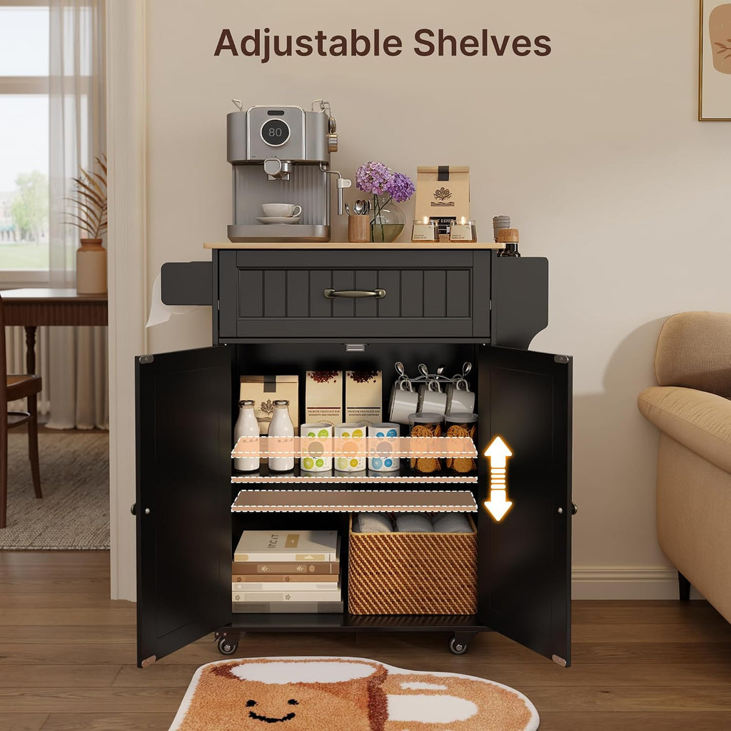Gizoon 33" W Kitchen Island Cart with Adjustable Shelf, Black