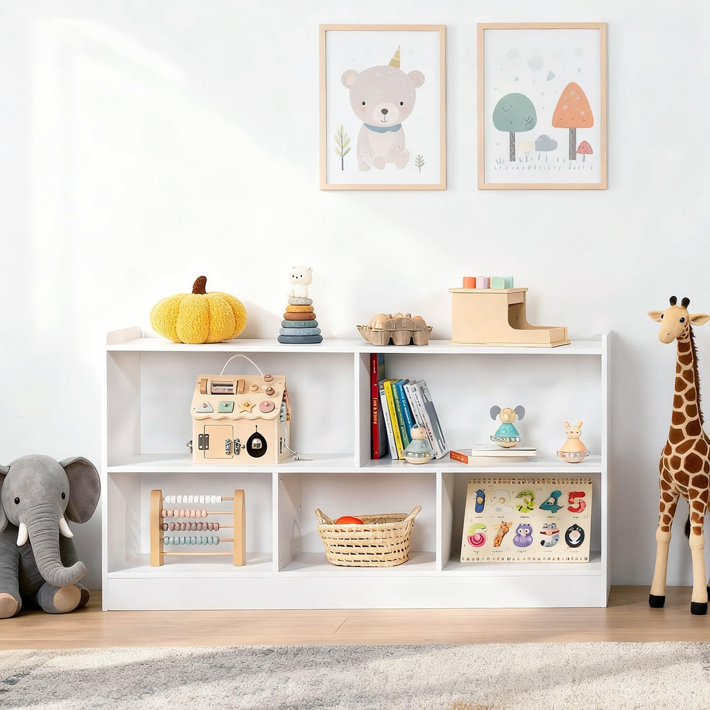 Montessori Book and Toy Shelf for Kids, 5-Section Organizer, Birch Plywood