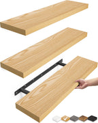 BAYKA Rustic Brown Floating Shelves 35.4in, Set of 2, Wall Mount Wood Shelf