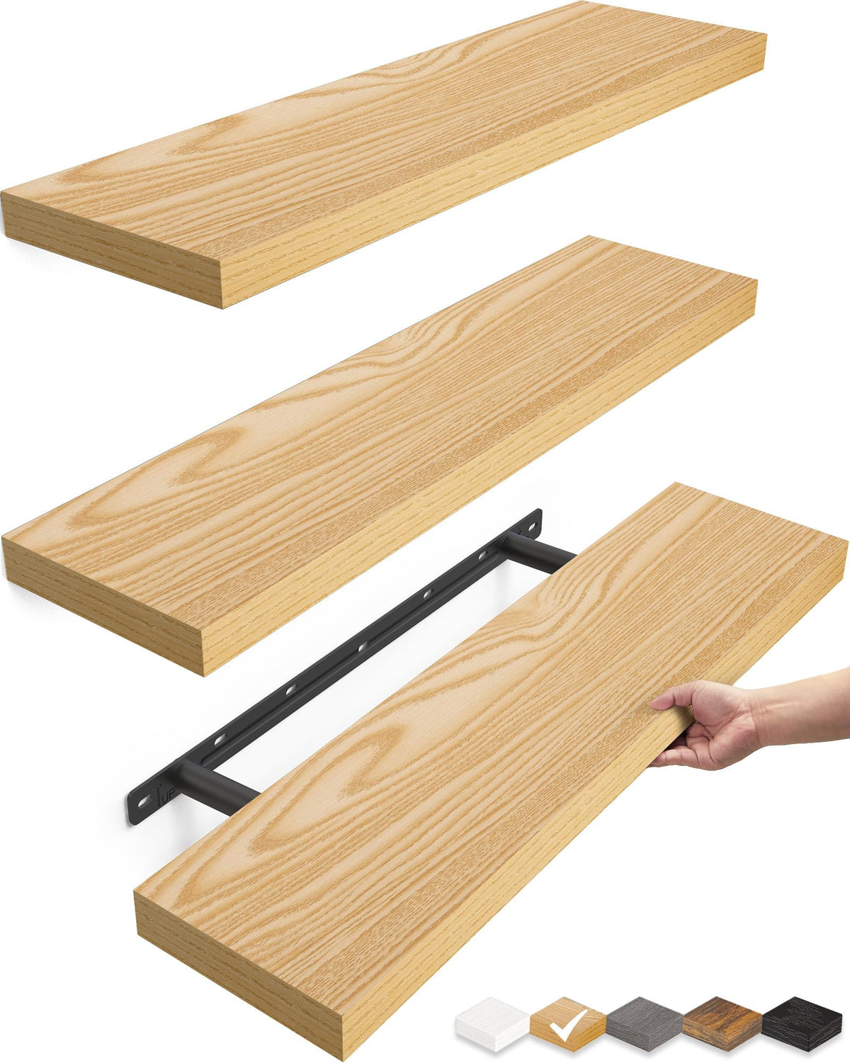 BAYKA Rustic Brown Floating Shelves 35.4in, Set of 2, Wall Mount Wood Shelf