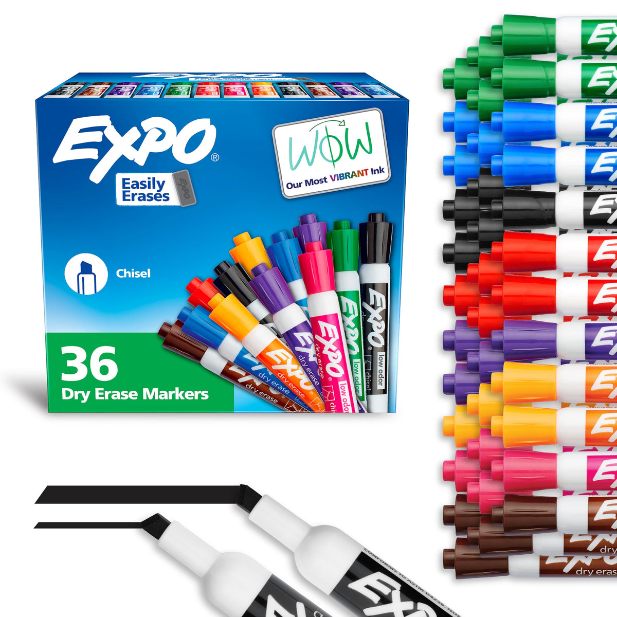 EXPO Dry Erase Markers, Low Odor Ink, Assorted Colors, Chisel Tip, 36 Count - Whiteboard, Calendar, Organization, Essential Supplies for Office, School, Classroom, Teachers (Pack of 6)