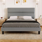 GRUSIGN King Size Platform Bed Frame with Velvet Headboard, Adjustable Height Wooden Slats Support, Upholstered Mattress Foundation, Fits Mattress or Mattress with Box Spring, Easy Assembly, Beige