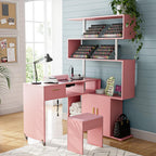 Kikihouse Manicure Table with Dust Collector, L-Shaped Nail Desk with Stool
