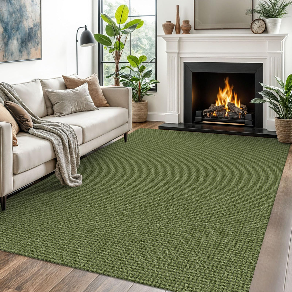 EARTHALL Woven Area Rugs 6x9 Ft Washable Living Room Rugs Non Slip Rubber Backed Dining Room Rug Braided Bedroom Rugs Indoor Floor Carpet for Living Room, Bedroom, Dining Room, Beige/Ivory