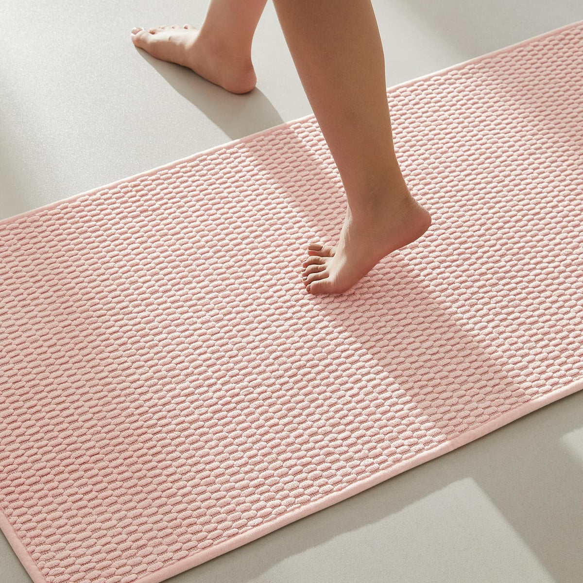 TYUU Bathroom Runner Rugs, Long Bath Mat Runner Washable Thin Quick Dry Low Pile Bathroom Runner Rugs Non Slip, Beige 24"x70"