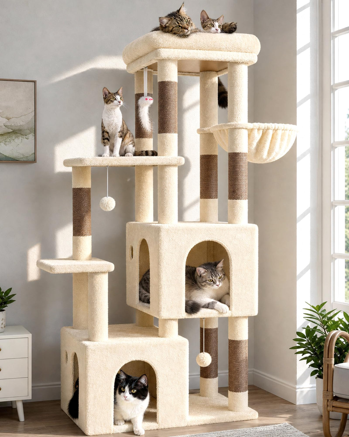 Globlazer Heavy Duty Cat Trees for Big Cats Maine Coon, F61, Light Grey