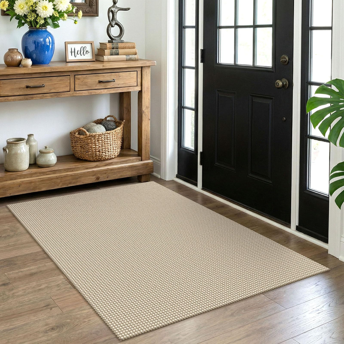 EARTHALL Woven Area Rugs 6x9 Ft Washable Living Room Rugs Non Slip Rubber Backed Dining Room Rug Braided Bedroom Rugs Indoor Floor Carpet for Living Room, Bedroom, Dining Room, Beige/Ivory