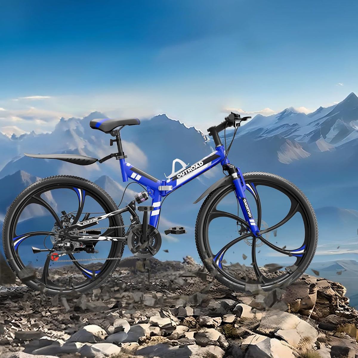 Bonusall 26 Inch Folding Mountain Bike, 21-Speed Full Suspension Foldable Bicycle for Adults, High-Carbon Steel Portable MTB with Dual Disc Brakes, Non-Slip Commuter Bike for Men & Women
