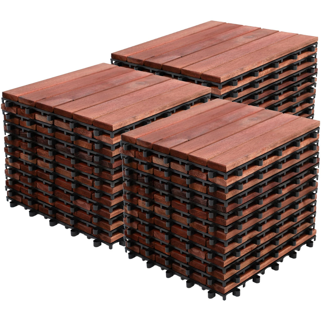 Bliss Outdoors Acacia Interlocking Deck Tiles, 6-Slat, Red, Set of 30