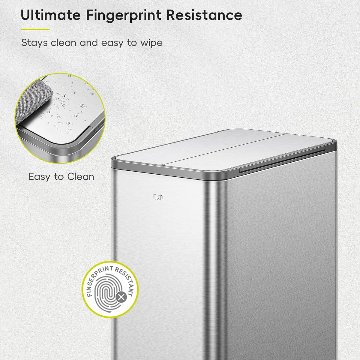 EKO X-Wing 50L / 13.2 Gallon Slim Step Trash Can, Stainless Steel Kitchen Garbage Bin with Dual Wing Lid, Soft Close, Removable Inner Bucket for Kitchen or Home