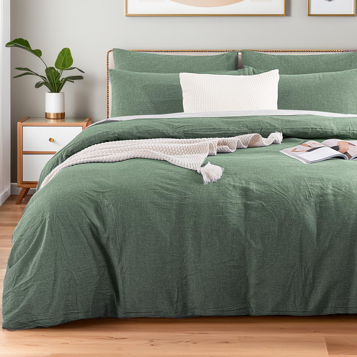 NEXHOME PRO Duvet Cover Set Queen Size Linen Look Textured 100% Washed Cotton Duvet Cover Burgundy Dark Red 3 Pieces Bedding Set with Zipper Closure,Breathable, Soft Organic Natural(No Comforter)