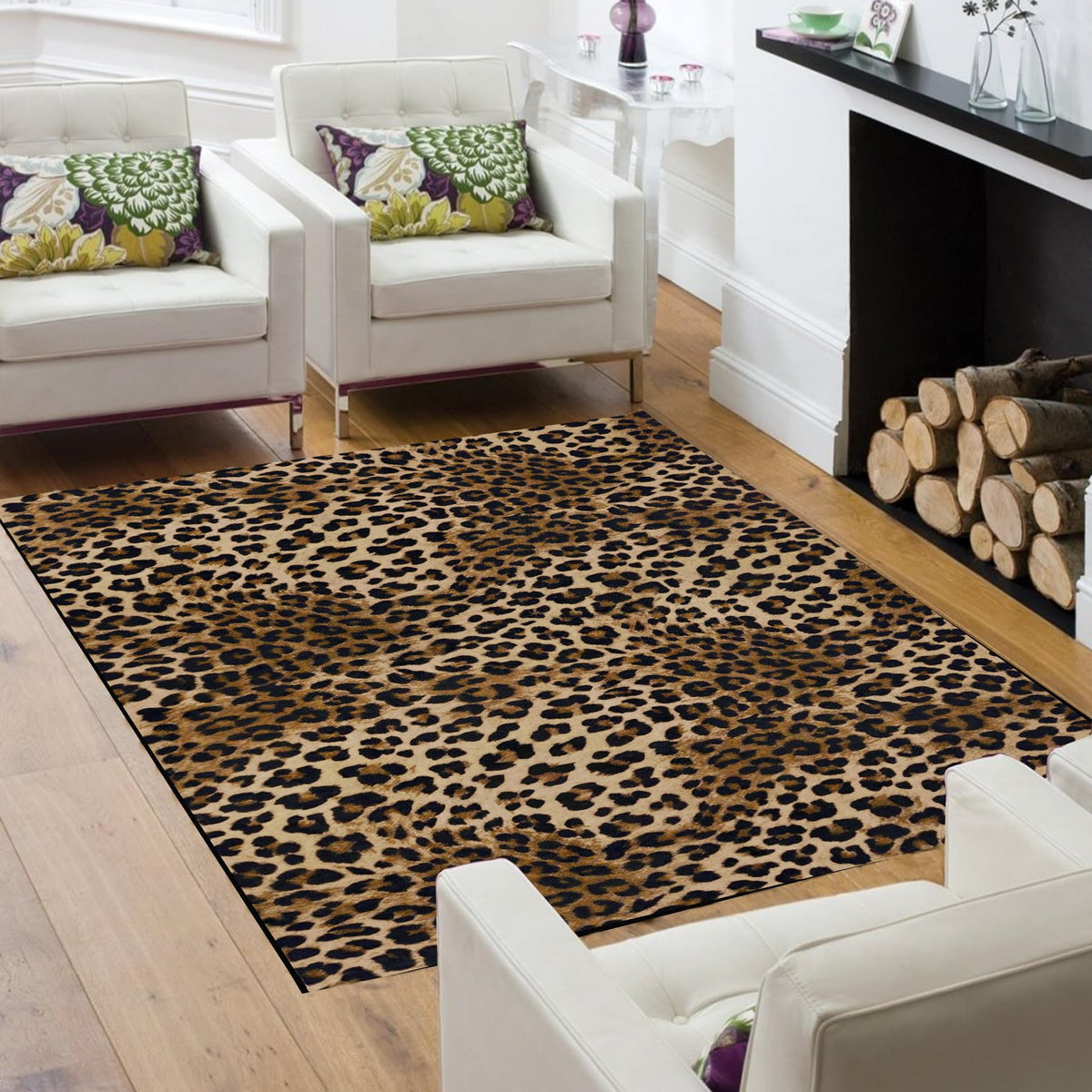 Leopard Rug 5x7 Washable Animal Print Rug Living Room Large Carpet Soft Non-Slip, Non-Shedding Brown Carpet for Office Dormitory Bedroom