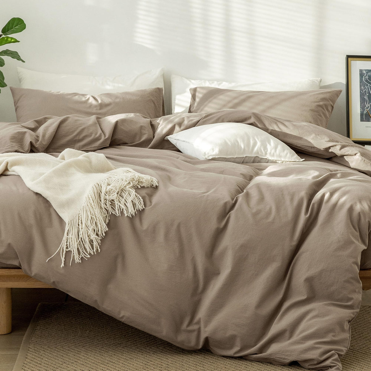 MooMee Duvet Cover Set 100% Washed Cotton Linen Like King