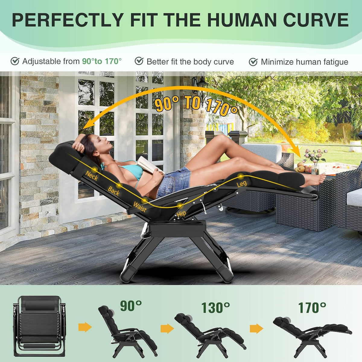 Suteck Oversized Zero Gravity Chair,500LBS 33In XXL Outdoor Recliner Chairs