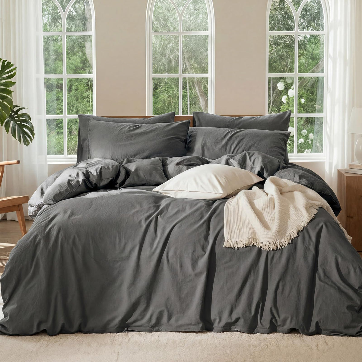 100% Linen Duvet Cover, Soft 3pcs Bedding Set with Zipper Closure, Natural Texture, Breathable for Hot Sleeper,Comforter Not Included(Flax Linen,Queen(90 * 90))