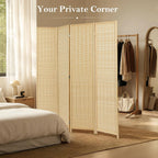 4 Panel Bamboo Room Divider, Folding Privacy Screen, Natural