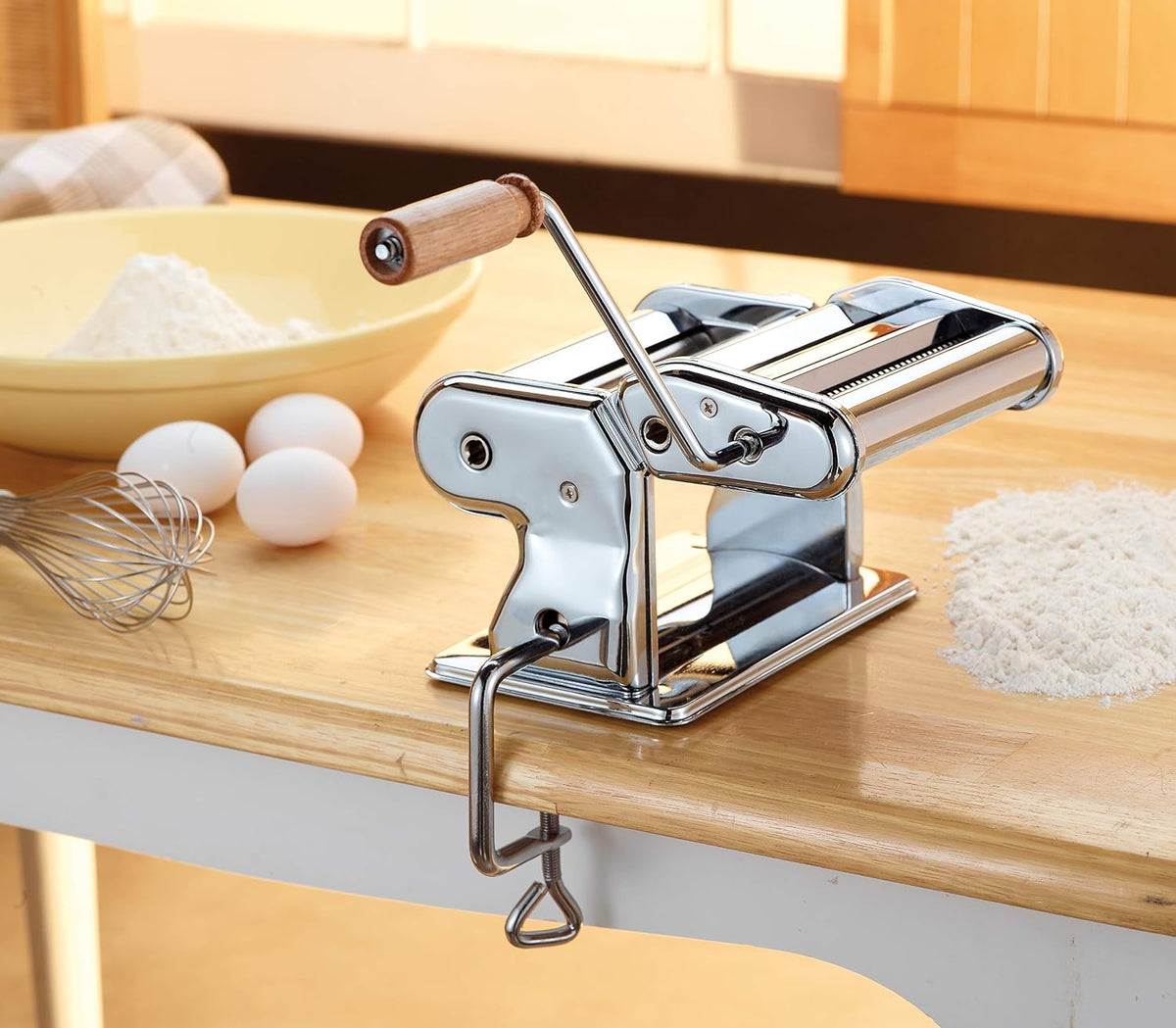 Fante's Pasta Machine With Spaghetti Fettuccine Angel Hair Wavy Lasagna Attachments And Collapsible Drying Rack, For Rolling Cutting And Drying Long Pasta Noodles