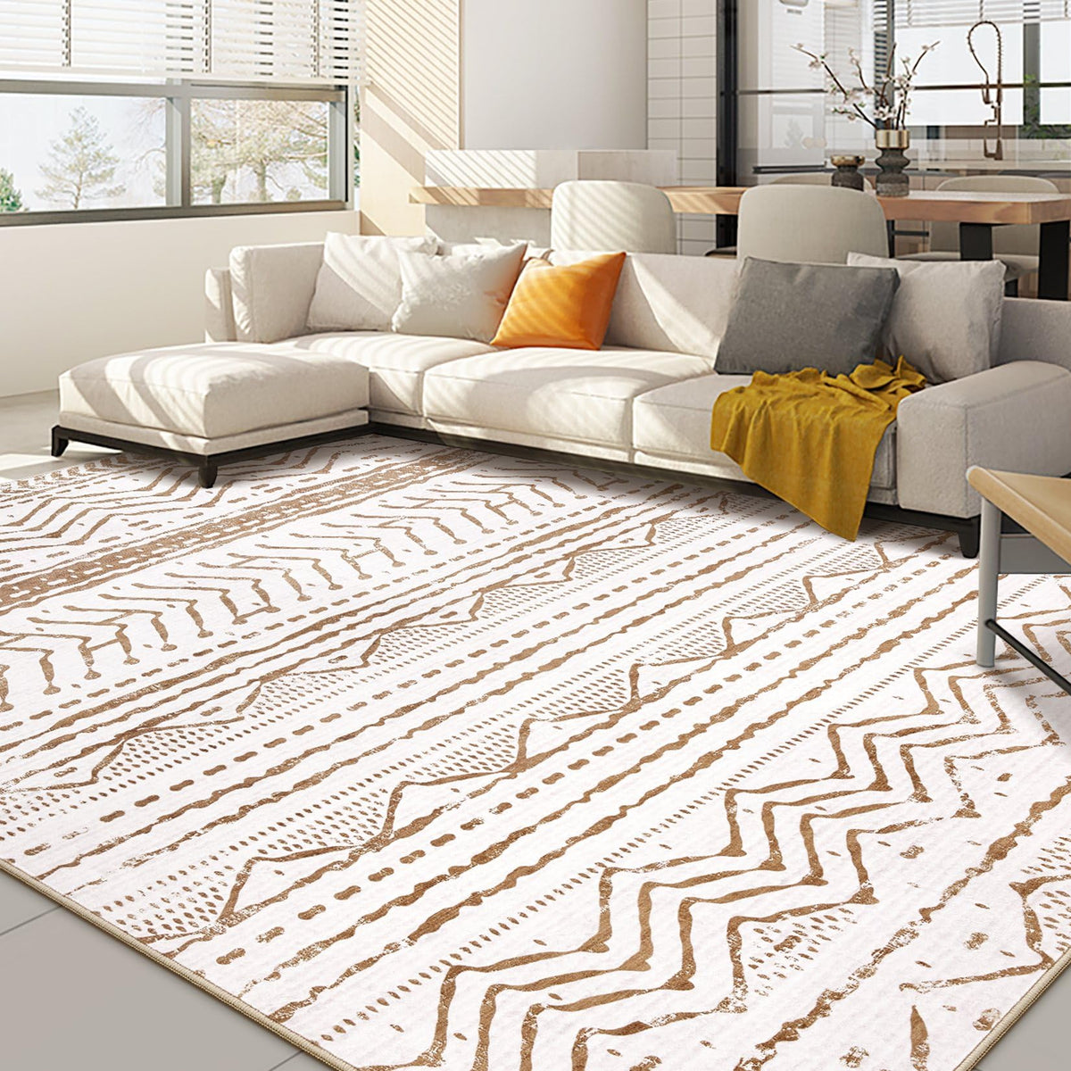 Nakagishi Boho 8x10 Area Rug Living Room Rugs Machine Washable Beige