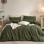 Duvet Cover Set Washed Cotton Embroidered Hem King 3‑Pcs