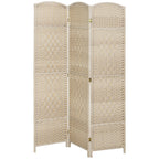 HOMCOM 3 Panel Room Divider 6 Ft Privacy Screen Hand-Woven Washed Oak