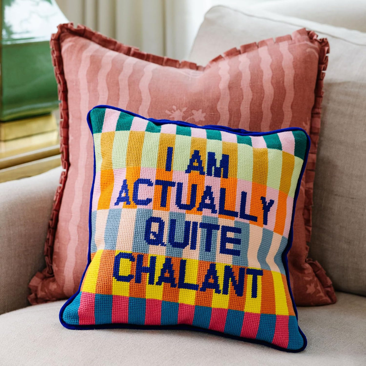 FURBISH Needlepoint Decorative Throw Pillow - Chalant - 9"x15" - Small Embroidered Designer Pillow for Living Room, Couch, Sofa, Chair & Bed - Eclectic Home Decor
