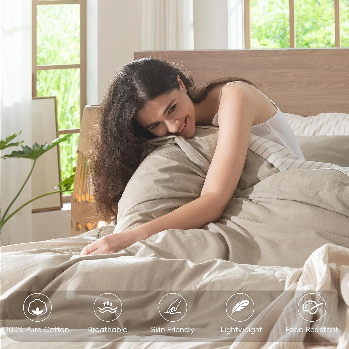 MooMee Duvet Cover Set 100% Washed Cotton Linen Like King