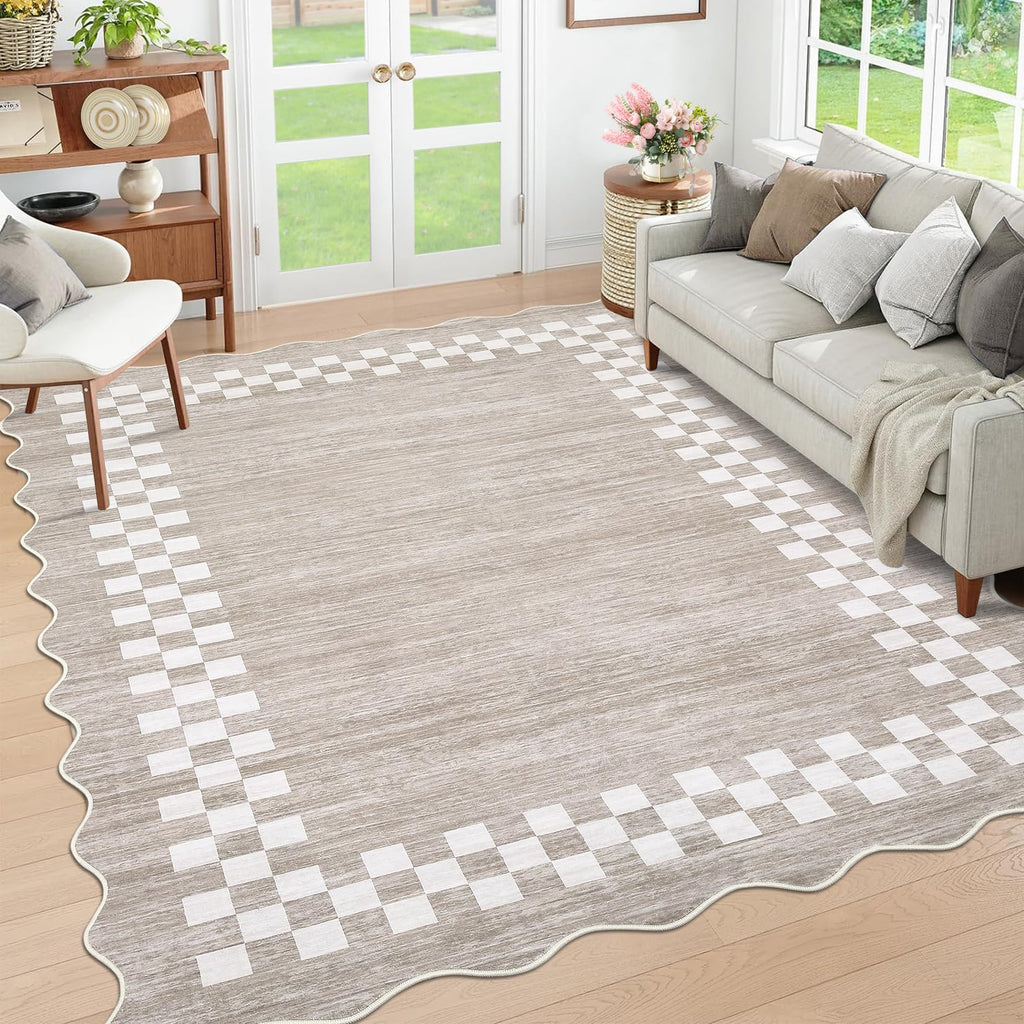 GarveeHome 5x7 Washable Area Rug Checkered Rug for Bedroom Living Room