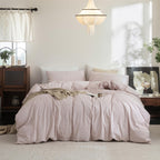 FOSSA Duvet Cover Set 100% Washed Cotton Linen Feel Queen