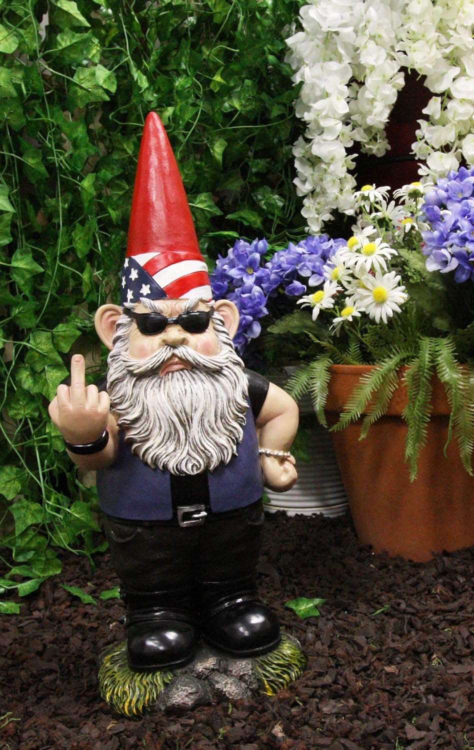 Ebros Garden Greeter Go Away! Unwelcome Gnomes Flipping Double Birds Statue Patio Outdoor Poolside Garden Figurine As Whimsical Decor Magical Fantasy Gnome (Set of 2 Rude Gnomes)